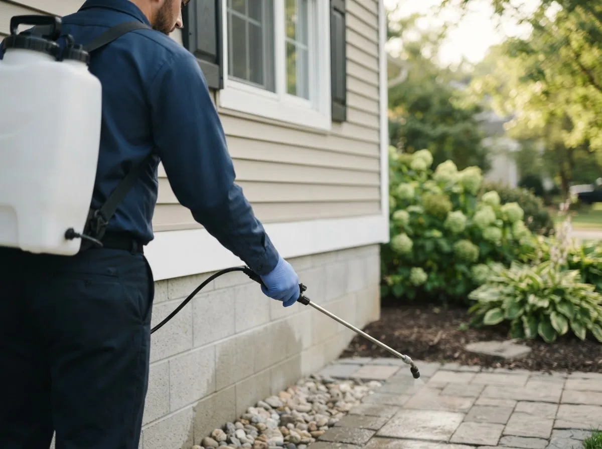 Pest control technician inspecting a home in Bear Creek, WI